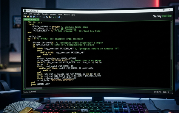 Пишем свой первый CLEO-скрипт на деньги и спавн авто